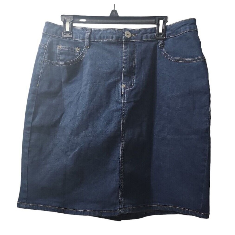 CHIC YATON Denim Skirt Dark Wash Stretch Casual Classic XL
